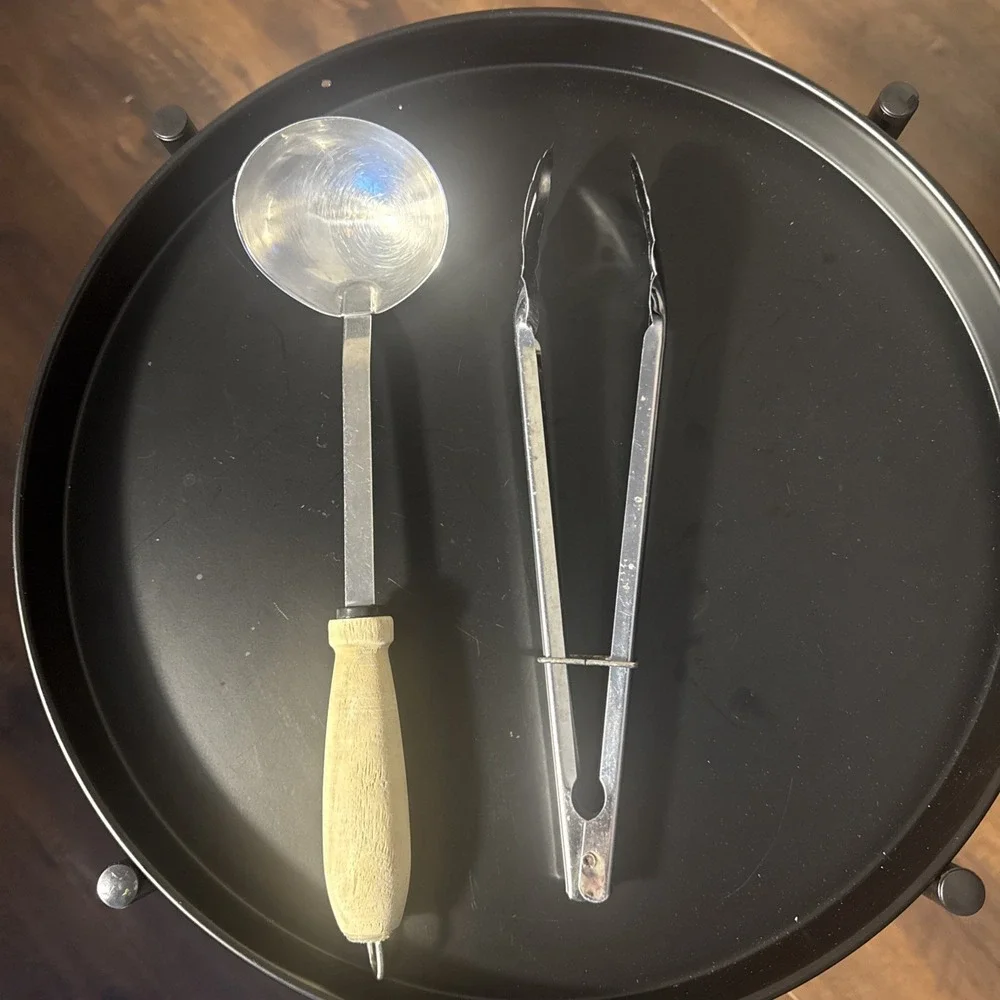 Stainless Steel Ladle Wooden Handle & Tongs Utensil Bundle Lot‎ Kitchen Cookware